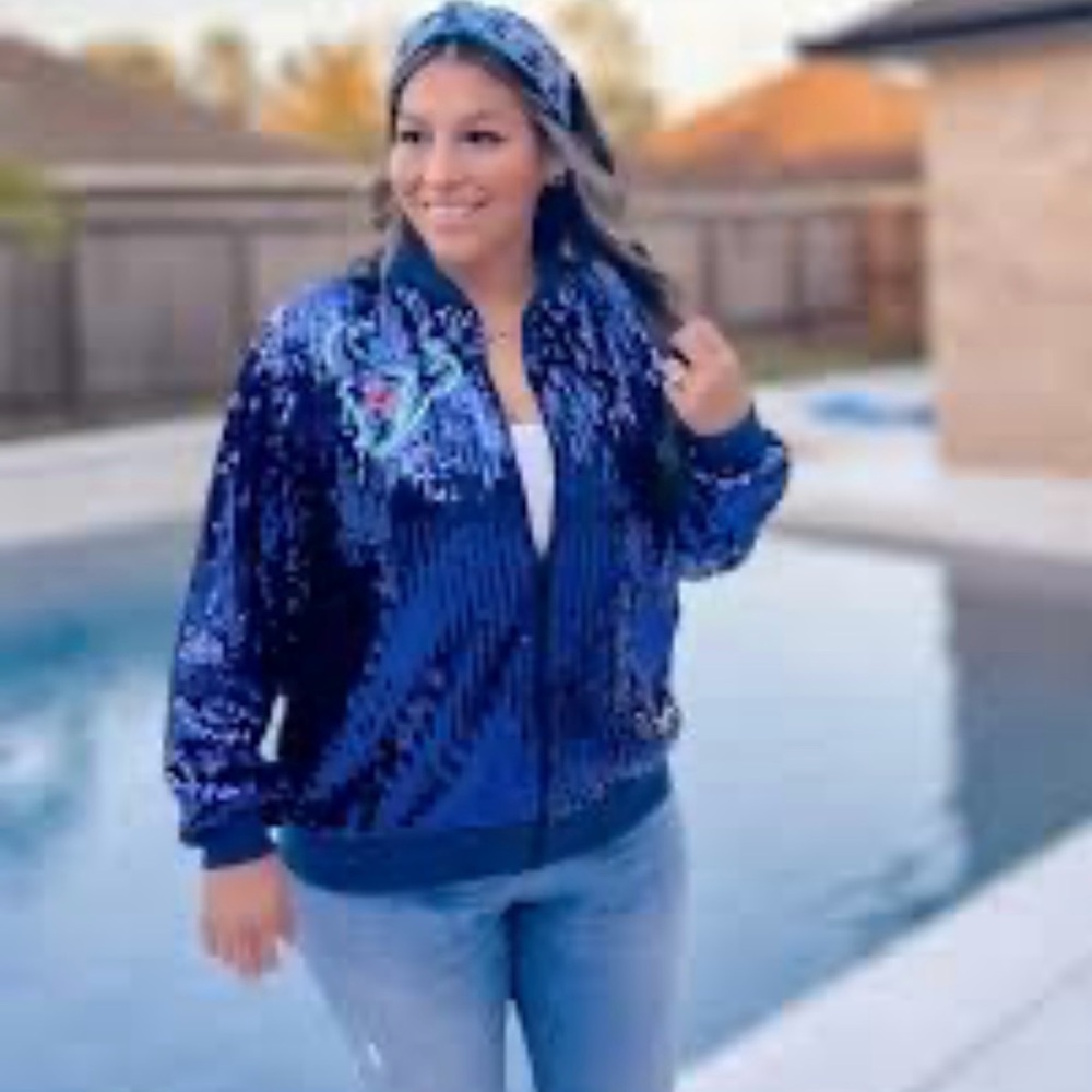 Texans Blue Sequin Bomber Jacket